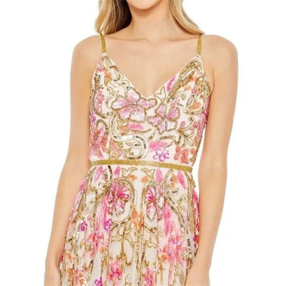 MAC Duggal 5671 V-neck Floral Embellished Size 14 cruise prom sexy beads